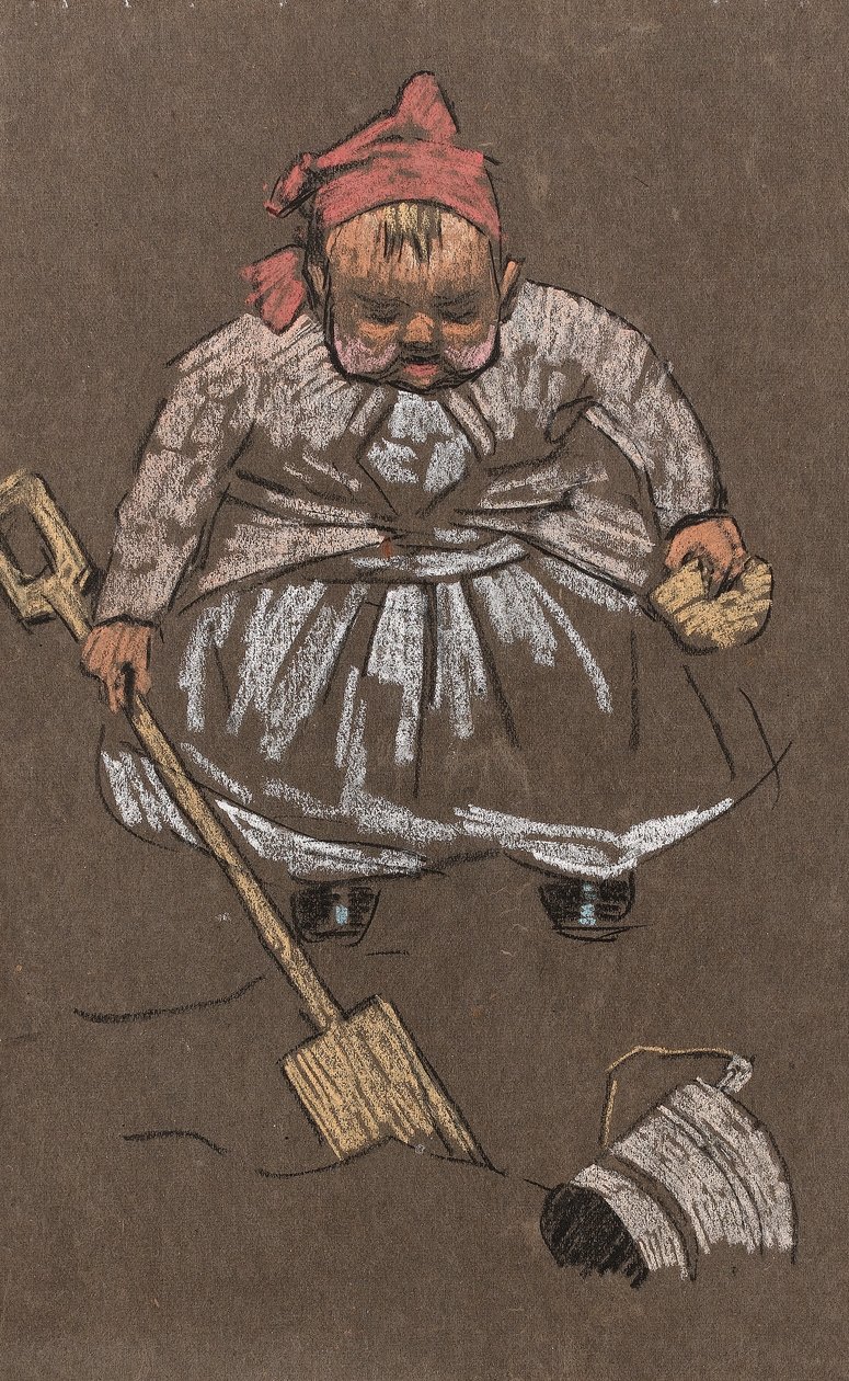 Evangeline, córka artystki, na plaży, ok. 1900 (kolorowa kreda na papierze) autorstwa Horace Mann Livens