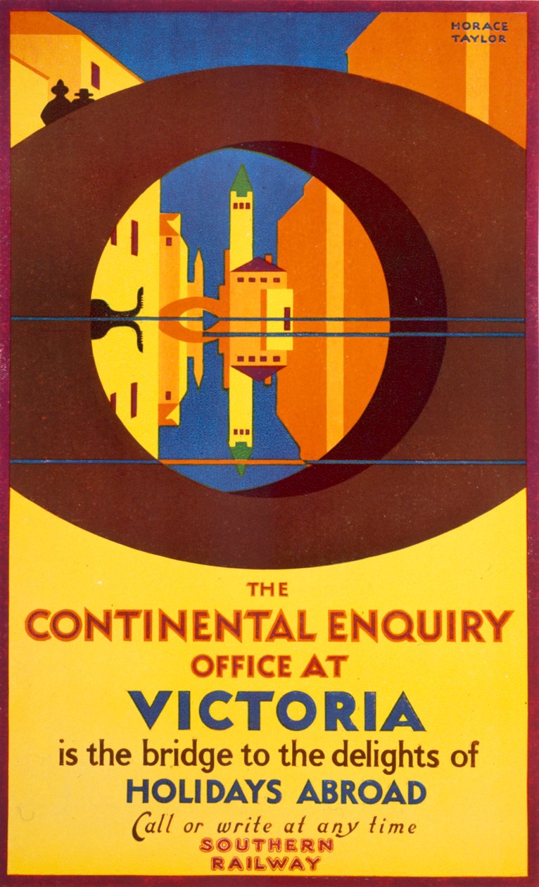 Continental Enquiry Office w Victoria, plakat reklamujący Southern Rail autorstwa Horace Taylor
