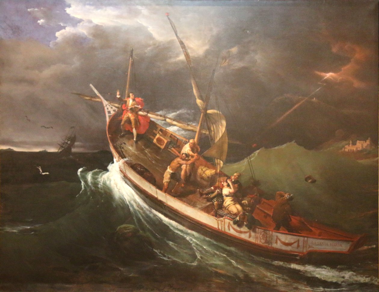 Joseph Vernet przymocowany do masztu bada skutki burzy autorstwa Emile Jean Horace Vernet