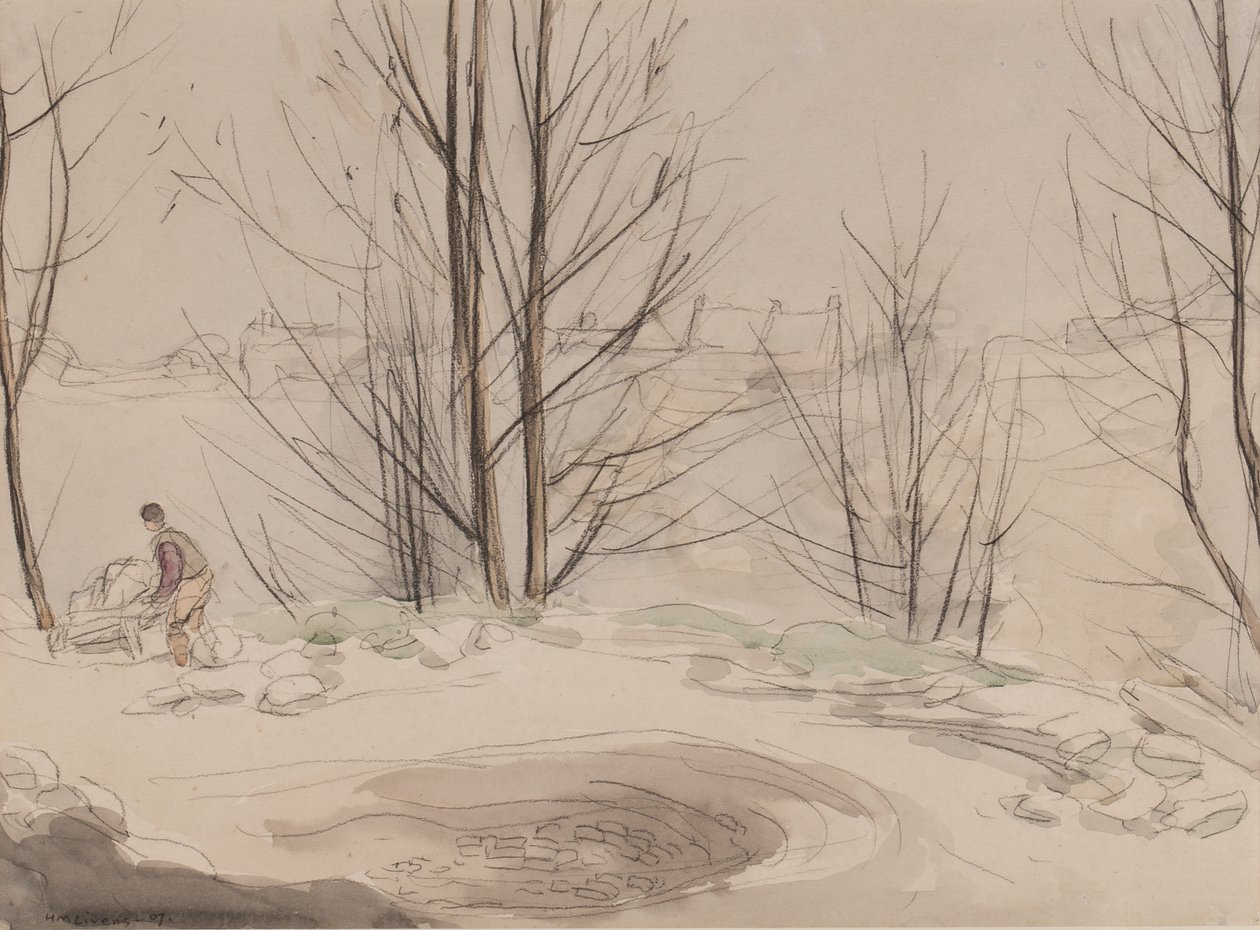 Carshalton Quarry, 1907 (kreda i wc na papierze) autorstwa Horace Mann Livens
