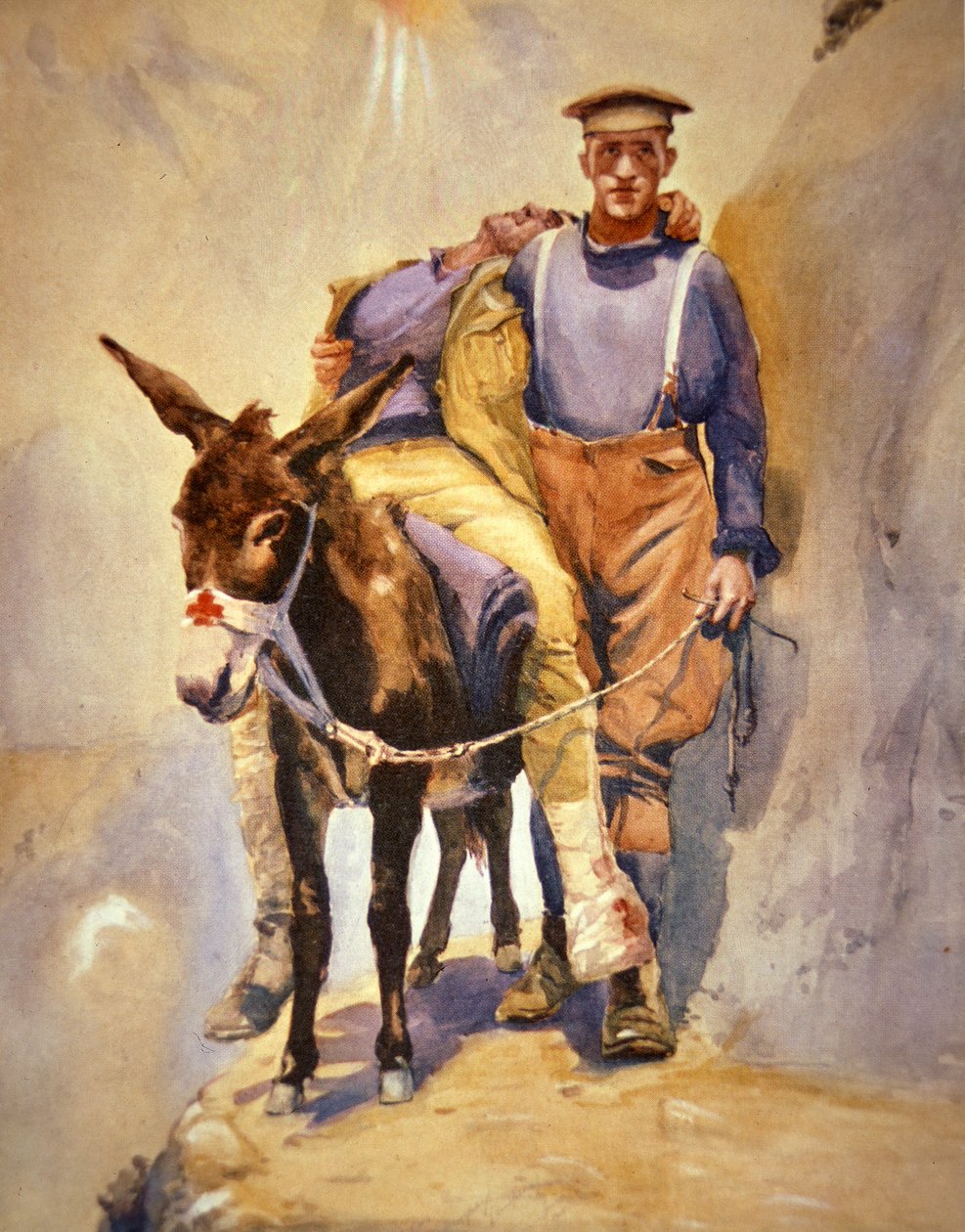John Simpson Kirkpatrick z 3rd Australian Field Ambulance, który ze swoim osiołkiem ratował rannych żołnierzy pod Gallipoli w 1915 r. autorstwa Horace Moore-Jones