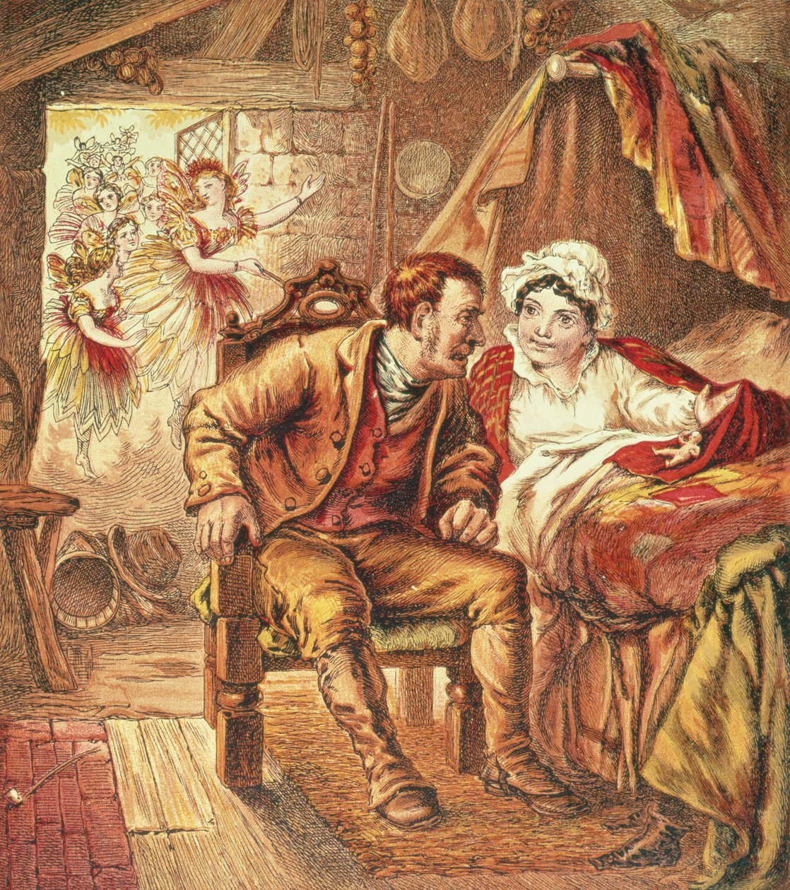 Narodziny Toma Kciuka, ilustracja z Książki obrazkowej naszych pielęgniarek, grawerowana przez Kronheim & Co., 1869 autorstwa Horace Petherick