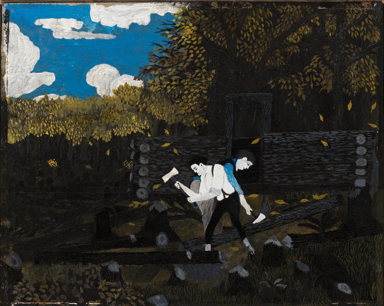 Abraham Lincoln i jego ojciec budują swoją chatę na Pigeon Creek autorstwa Horace Pippin
