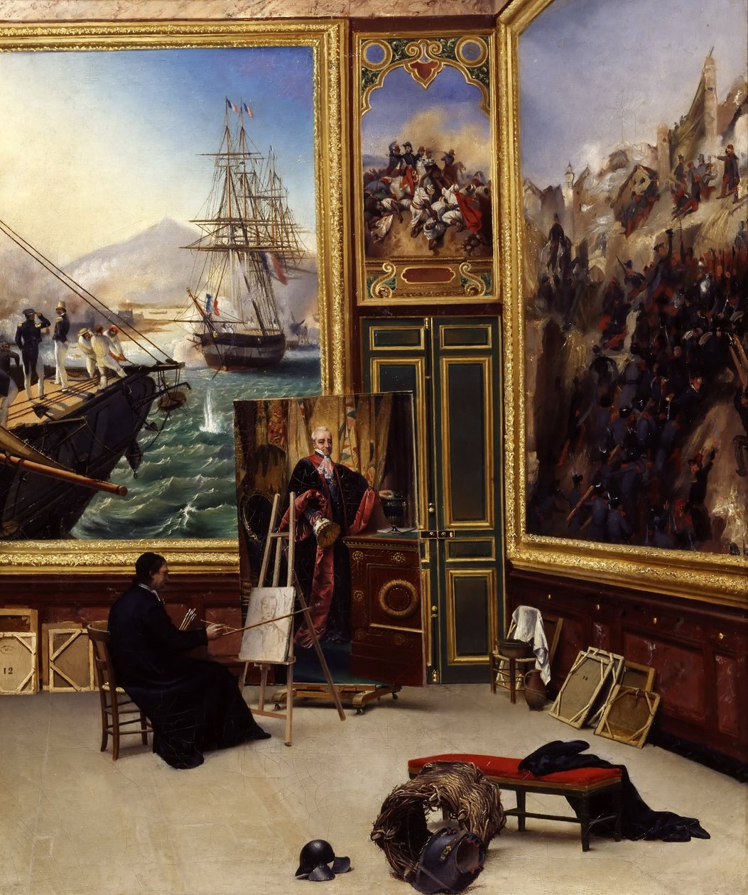 Brat Filip kopiujący portret markiza de Fontanes w Muzeum Wersalskim autorstwa Emile Jean Horace Vernet