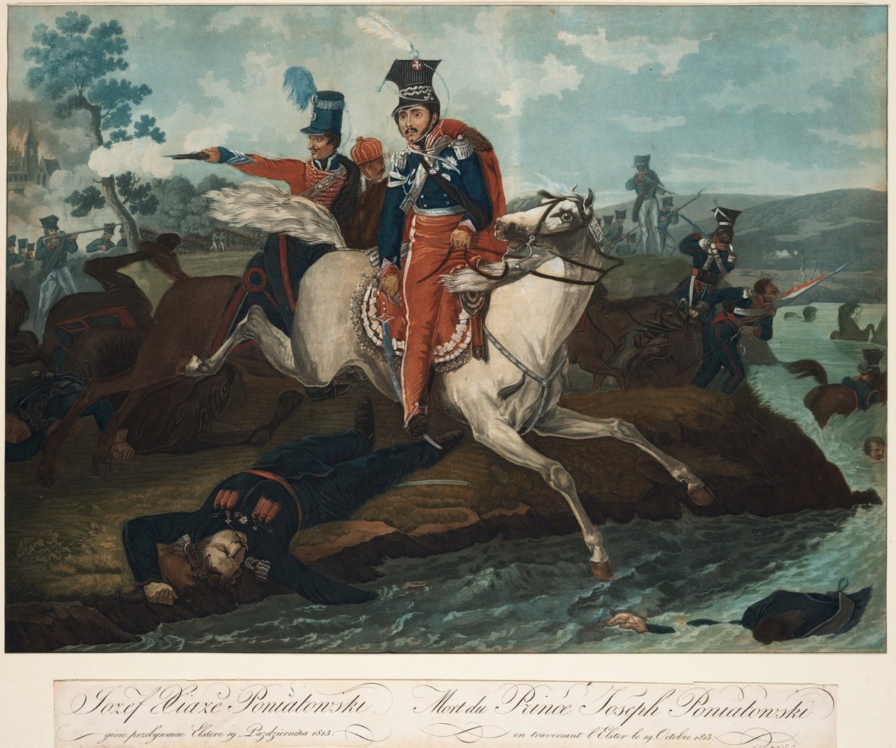 Śmierć księcia Józefa Poniatowskiego w bitwie pod Lipskiem, 1820 autorstwa Emile Jean Horace Vernet