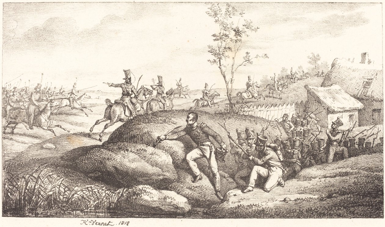 Zasadzka piechoty przeciwko Kozakom autorstwa Emile Jean Horace Vernet