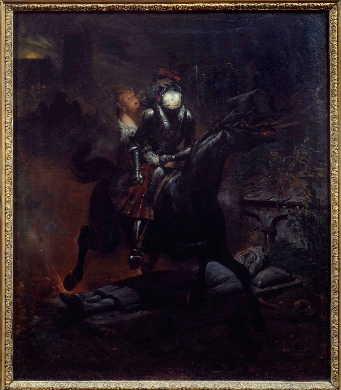 Ballada Leonory Ilustracja do wiersza Gottfrieda Burgera „Leonore” (1747-1794), Śmierć na koniu zabiera Leonorę. Obraz Emile Jean Horace Vernet (1789-1863) 1839 Nd. 0,61x0,55 m Nantes, musee des Beaux Arts autorstwa Emile Jean Horace Vernet