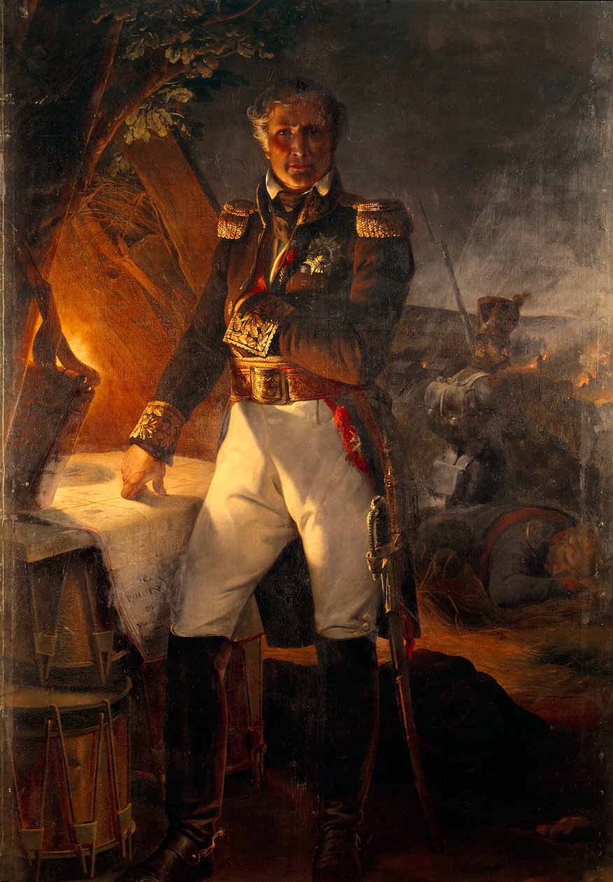 Portret u stóp Laurenta markiza de Gouvion Saint Cyr (1764-1830) marszałka cesarstwa w bitwie pod Połockiem Obraz Emile Horace Vernet (1789-1863) XIX w. nd. 2,2x1,42m autorstwa Emile Jean Horace Vernet