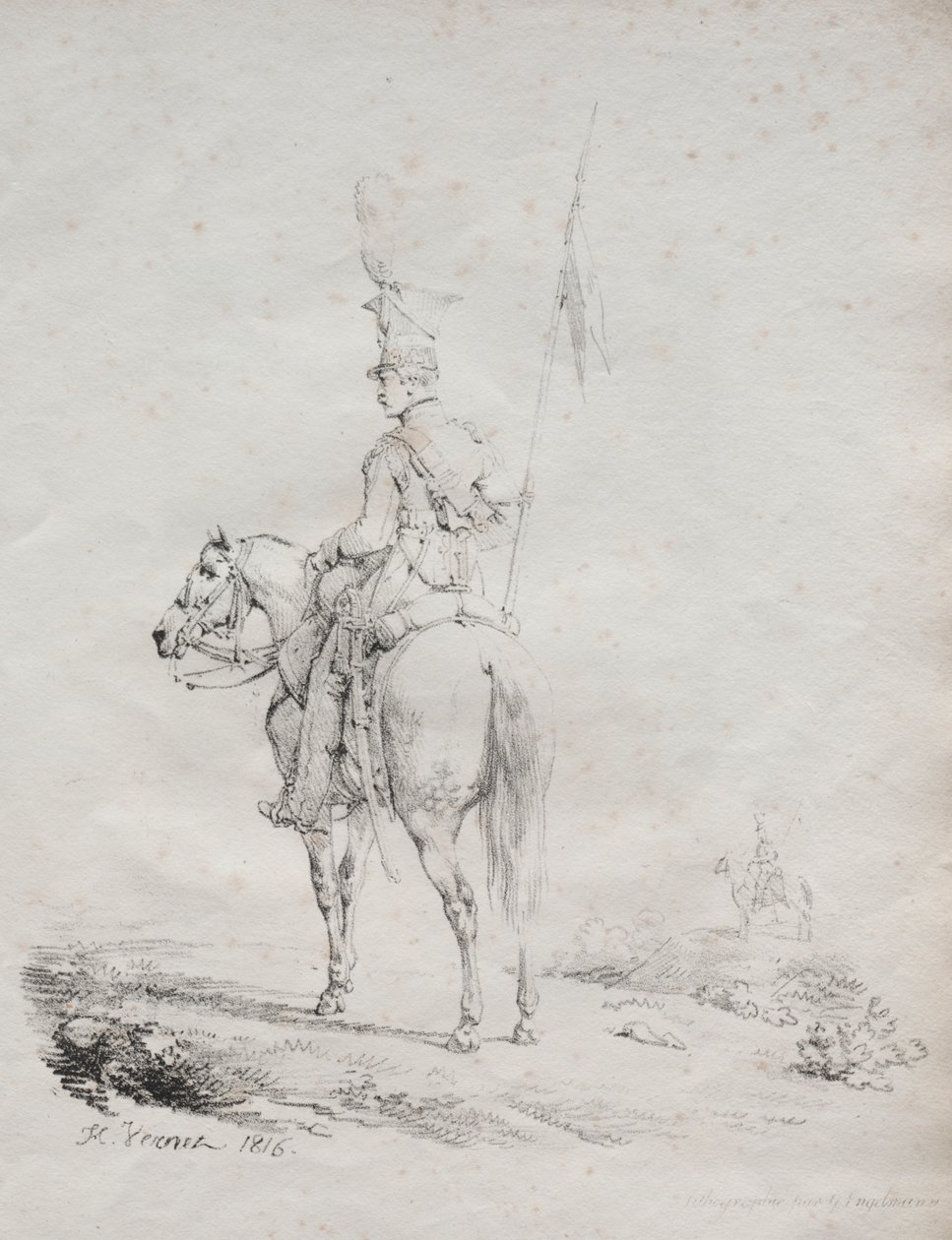 Zbiór esejów litograficznych: Le Lancier en Vedette autorstwa Emile Jean Horace Vernet