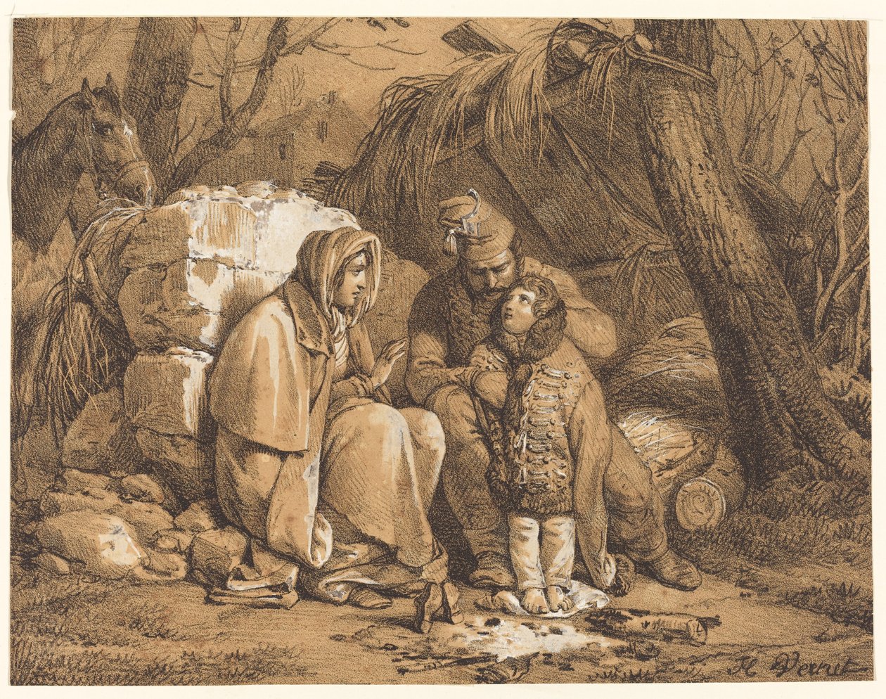 Obóz rodziny żołnierza autorstwa Emile Jean Horace Vernet