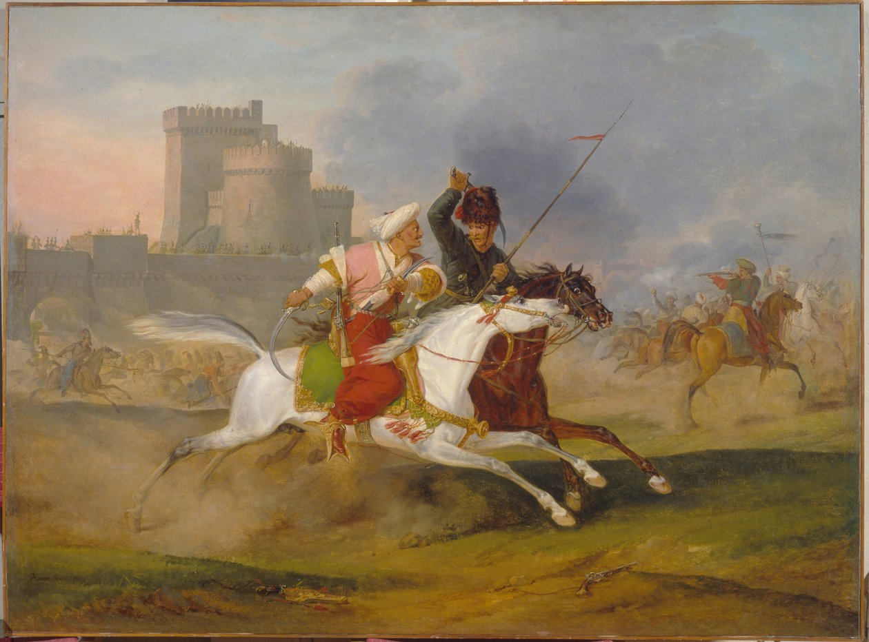 Turk i Kozak - Obraz Horace Vernet (1789-1863), olej na płótnie autorstwa Emile Jean Horace Vernet