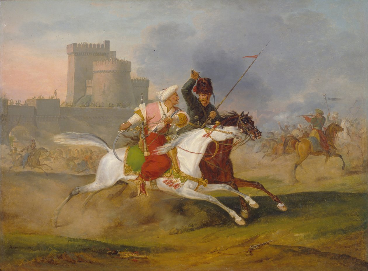Turk i Kozak, 1809 autorstwa Emile Jean Horace Vernet