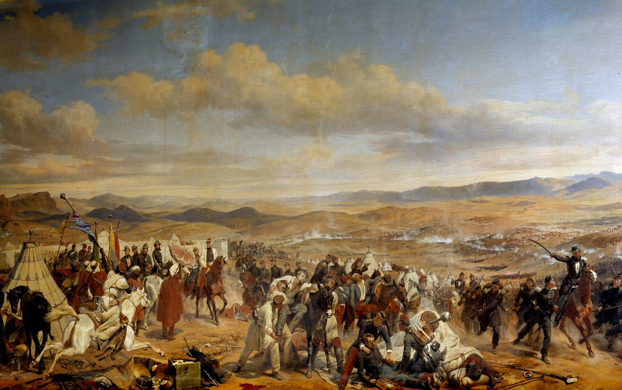 Zwycięstwo Isly odniesione przez Marechala Bugeauda nad marokańskimi oddziałami sidi Mohameda abd el Rhamana, syna sułtana, 14/08/1844 Detal. Obraz Horacego Verneta (1789-1863) XIX wiek autorstwa Emile Jean Horace Vernet