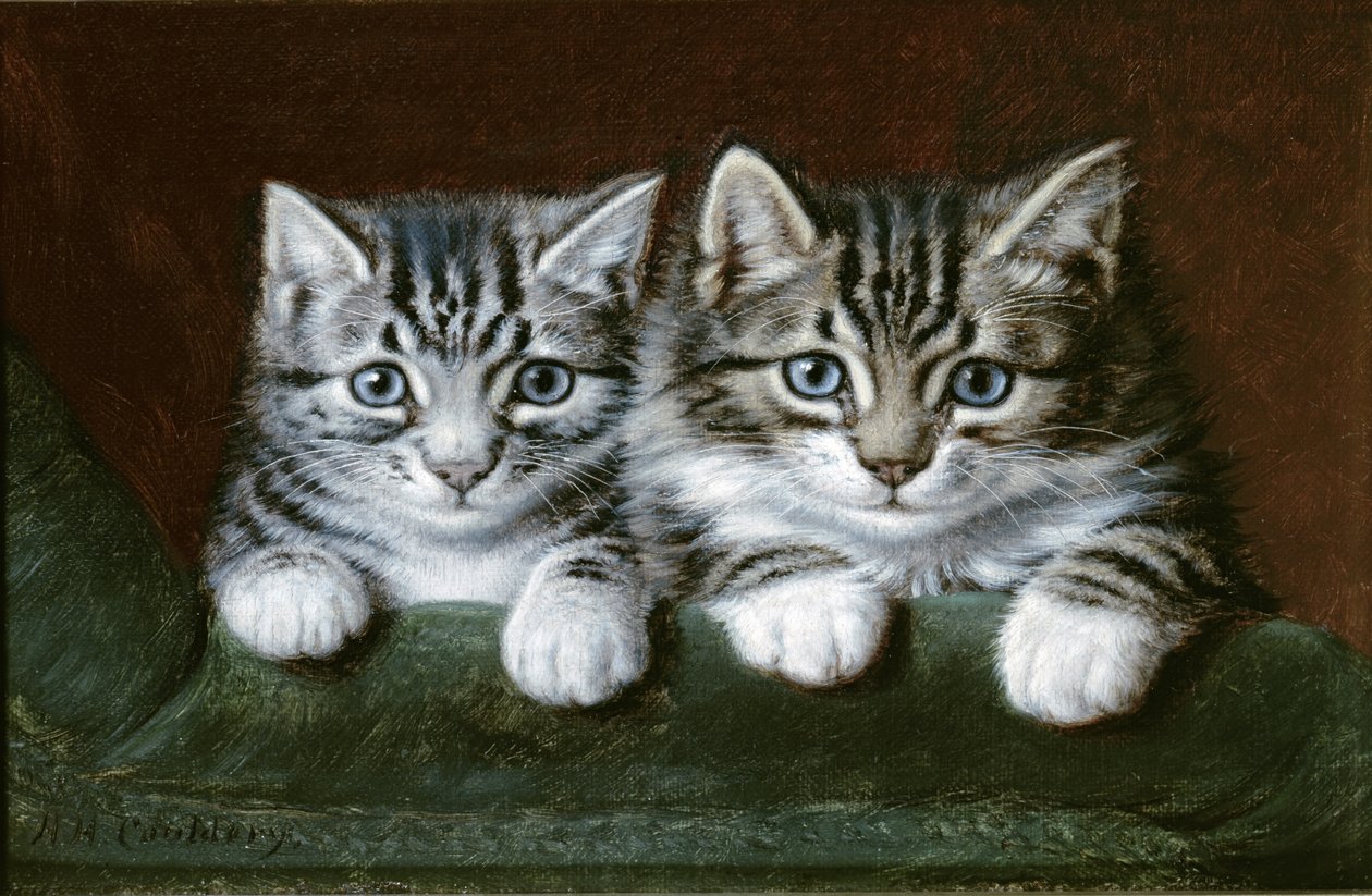 Dwa kociaki pręgowane (olej na płótnie) autorstwa Horatio Henry Couldery