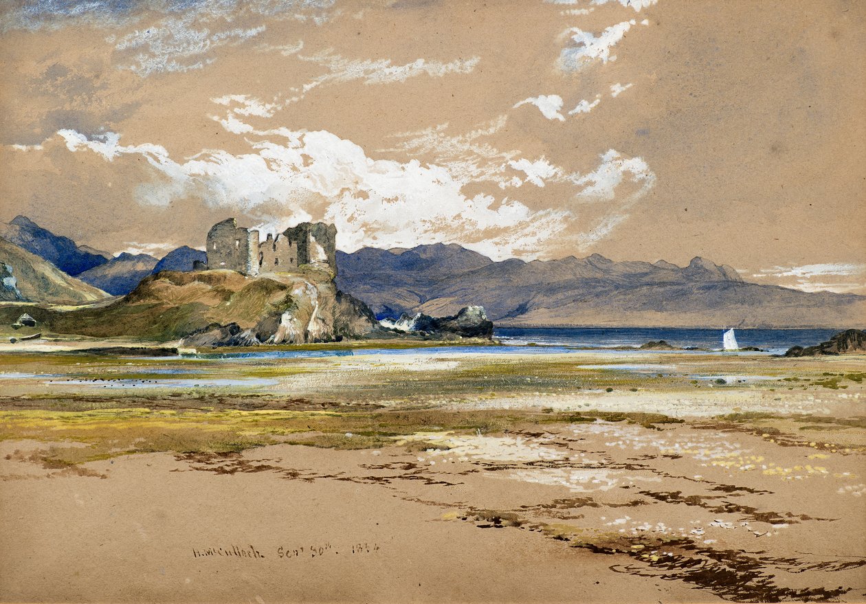 Zamek Knock, Skye, c.1834 (akwarela) autorstwa Horatio McCulloch