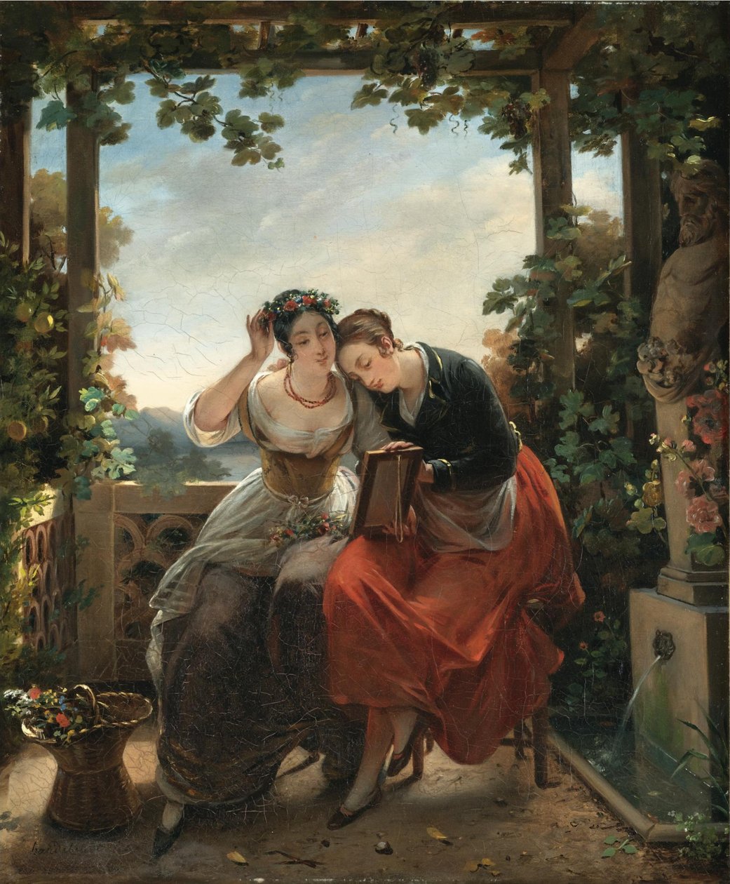 Młode dziewczyny przeglądające się w lustrze autorstwa Hortense Haudebourt Lescot