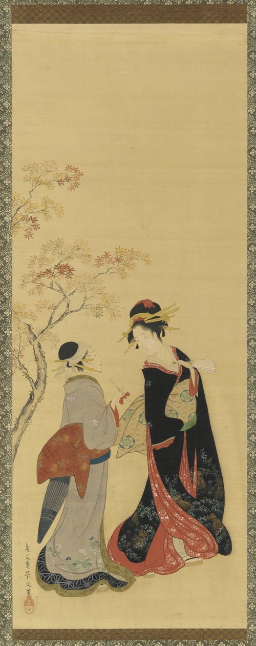 Beauty of the Seasons - Jesień, Edo Edo, koniec XVIII - początek XIX wieku (tusz, kolor i złoto na jedwabiu) autorstwa Hosoda Eishi