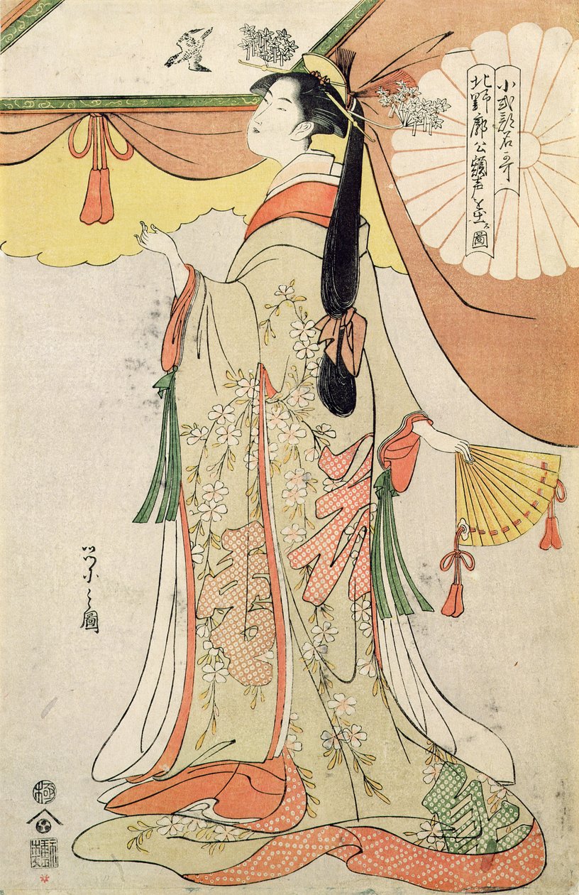 The Poetess Ko-Shibuku (kolorowy drzeworyt) autorstwa Hosoda Eishi