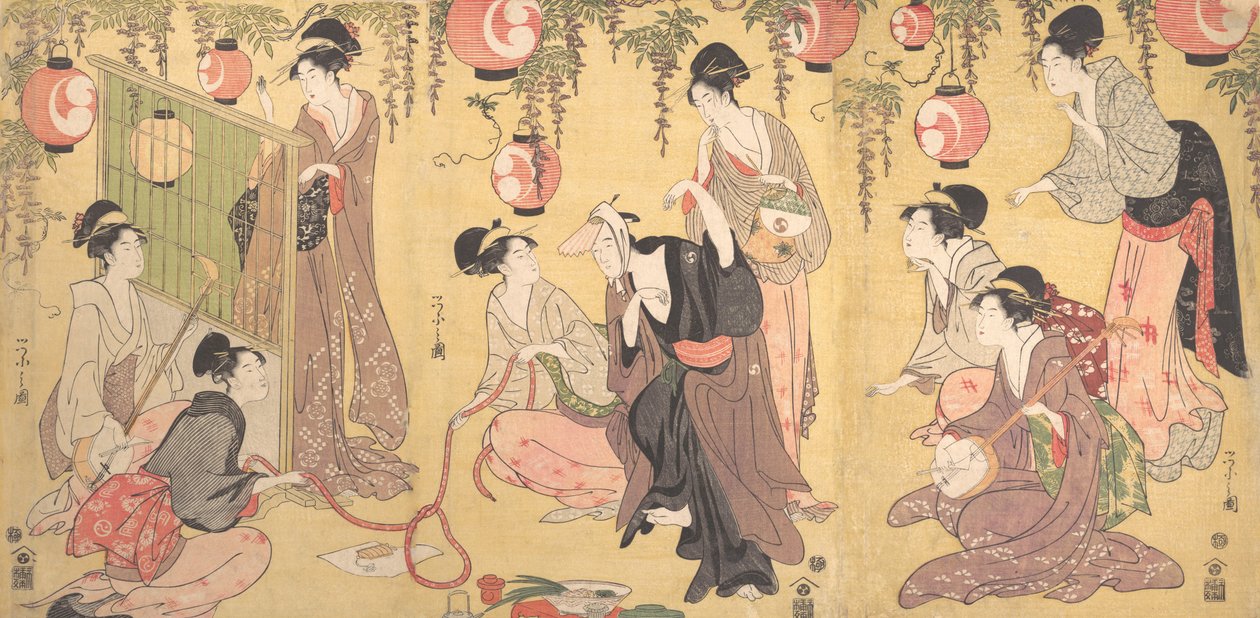 Parodia Yuranosuke w Dzielnicach Przyjemności, ca. 1797. autorstwa Hosoda Eishi