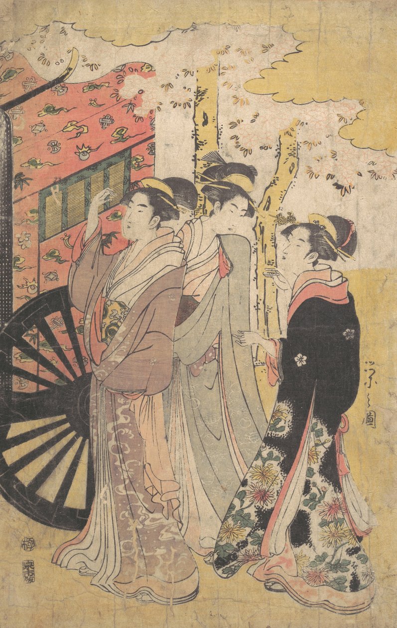 Dama w karecie sądowej z widokiem na kwitnące wiśnie, ok. godz. 1796 Kansei 8. autorstwa Hosoda Eishi