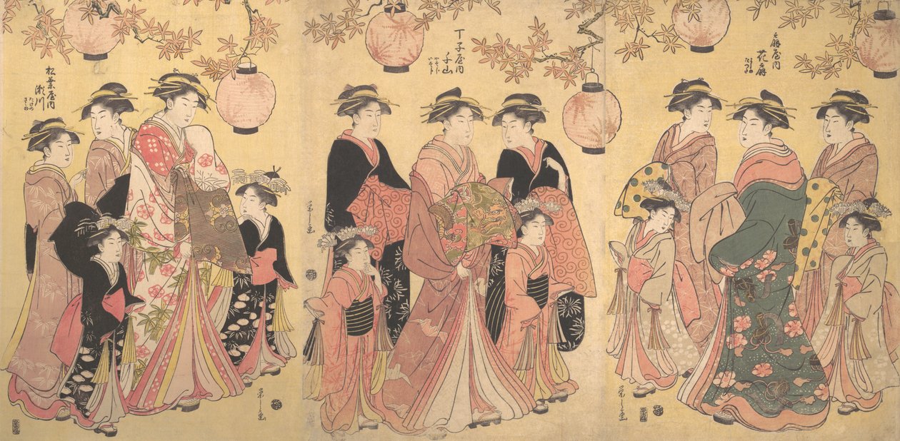 Jesienna Parada Yoshiwara, ok. godz. 1793. autorstwa Hosoda Eishi