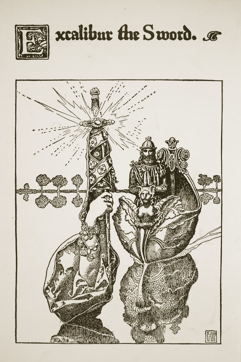 Miecz Excalibur, ilustracja z „Historii króla Artura i jego rycerzy”, 1903 autorstwa Howard Pyle
