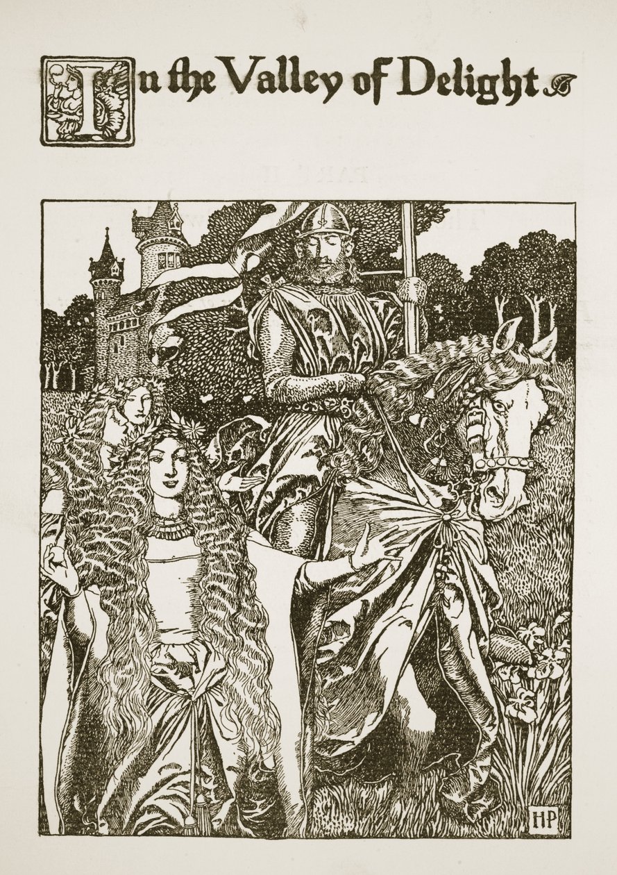 W Dolinie Rozkoszy, ilustracja z „Historii króla Artura i jego rycerzy”, 1903 autorstwa Howard Pyle