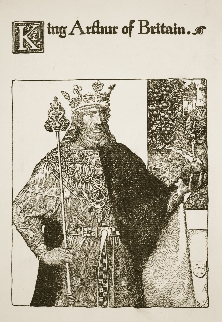 Król Artur z Wielkiej Brytanii, ilustracja z „Historii króla Artura i jego rycerzy”, 1903 autorstwa Howard Pyle