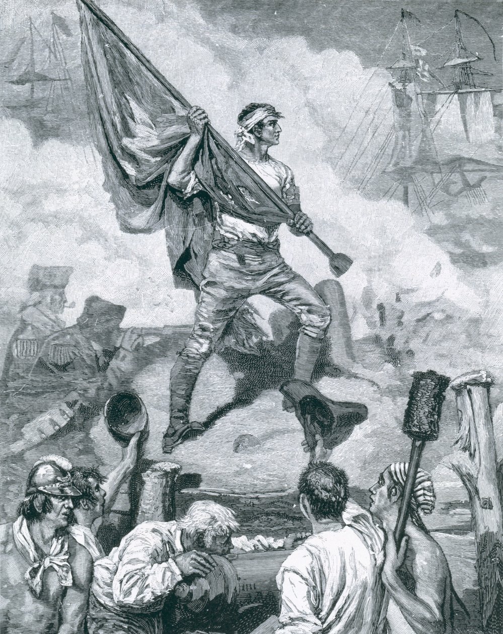 Sierżant Jasper w bitwie pod Fort Moultrie, 28 czerwca 1776, ilustracja z „Świtu niepodległości” Thomasa Wentwortha Higginsona, wyd. w Magazynie Harpera, 1883 (lito) autorstwa Howard Pyle