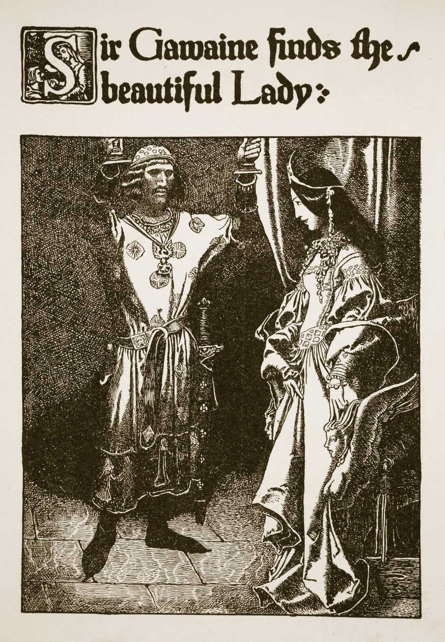 Sir Gawaine odnajduje piękną Panią, ilustracja z „Historii króla Artura i jego rycerzy”, 1903 autorstwa Howard Pyle