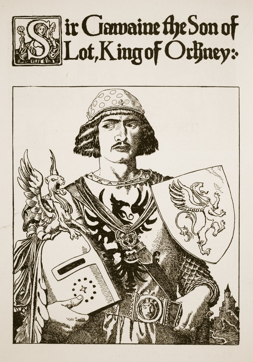 Sir Gawaine, syn Lota, króla Orkadów, ilustracja z „Historii króla Artura i jego rycerzy”, 1903 autorstwa Howard Pyle
