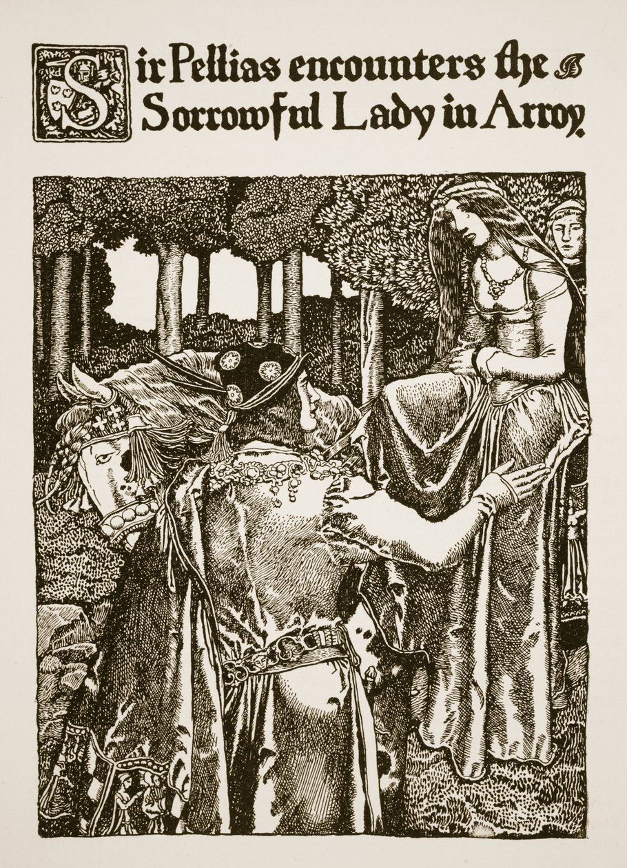 Sir Pellias spotyka Bolesną Panią w Arroy, ilustracja z „Historii króla Artura i jego rycerzy”, 1903 autorstwa Howard Pyle