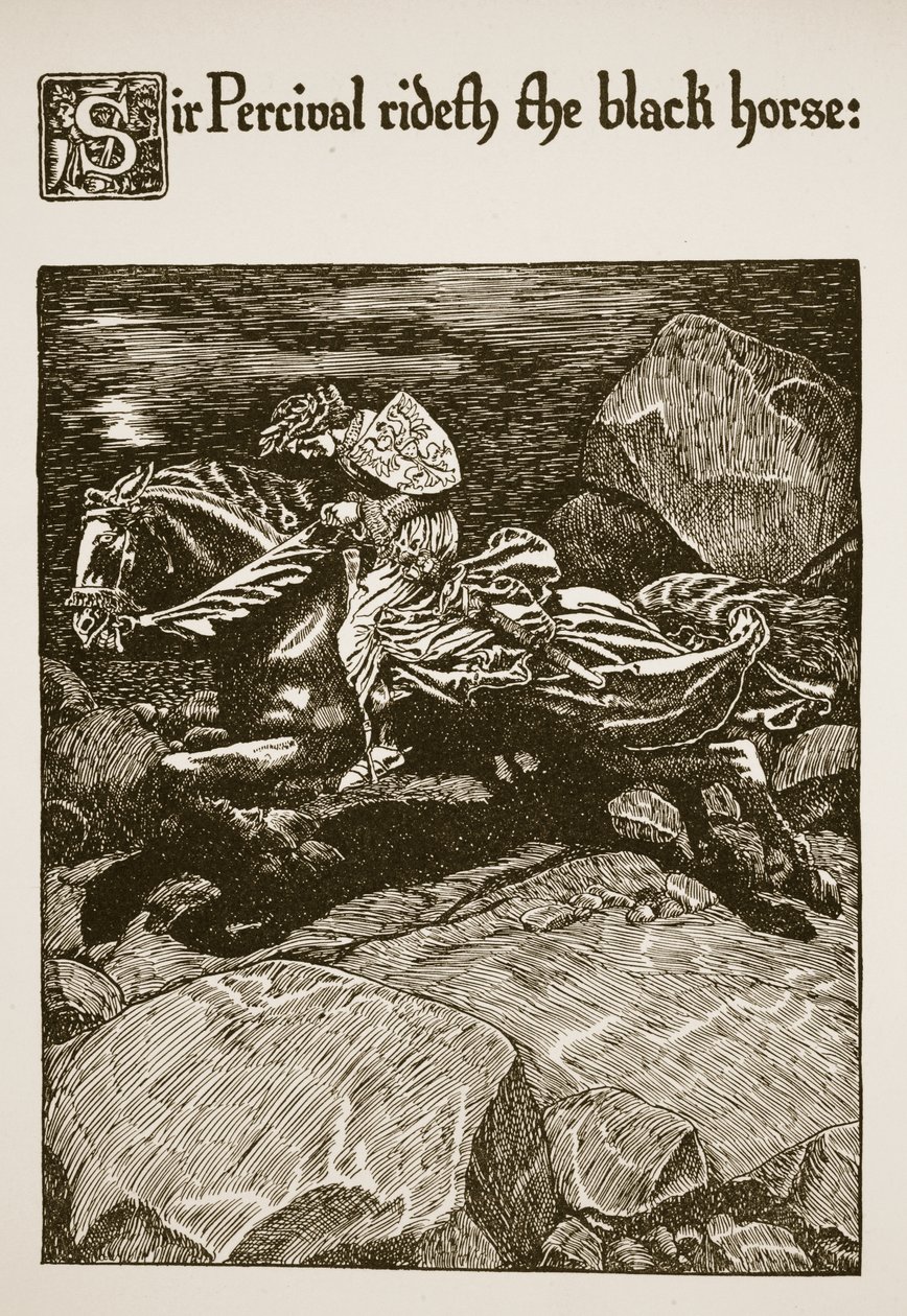 Sir Percival na czarnym koniu, ilustracja z 