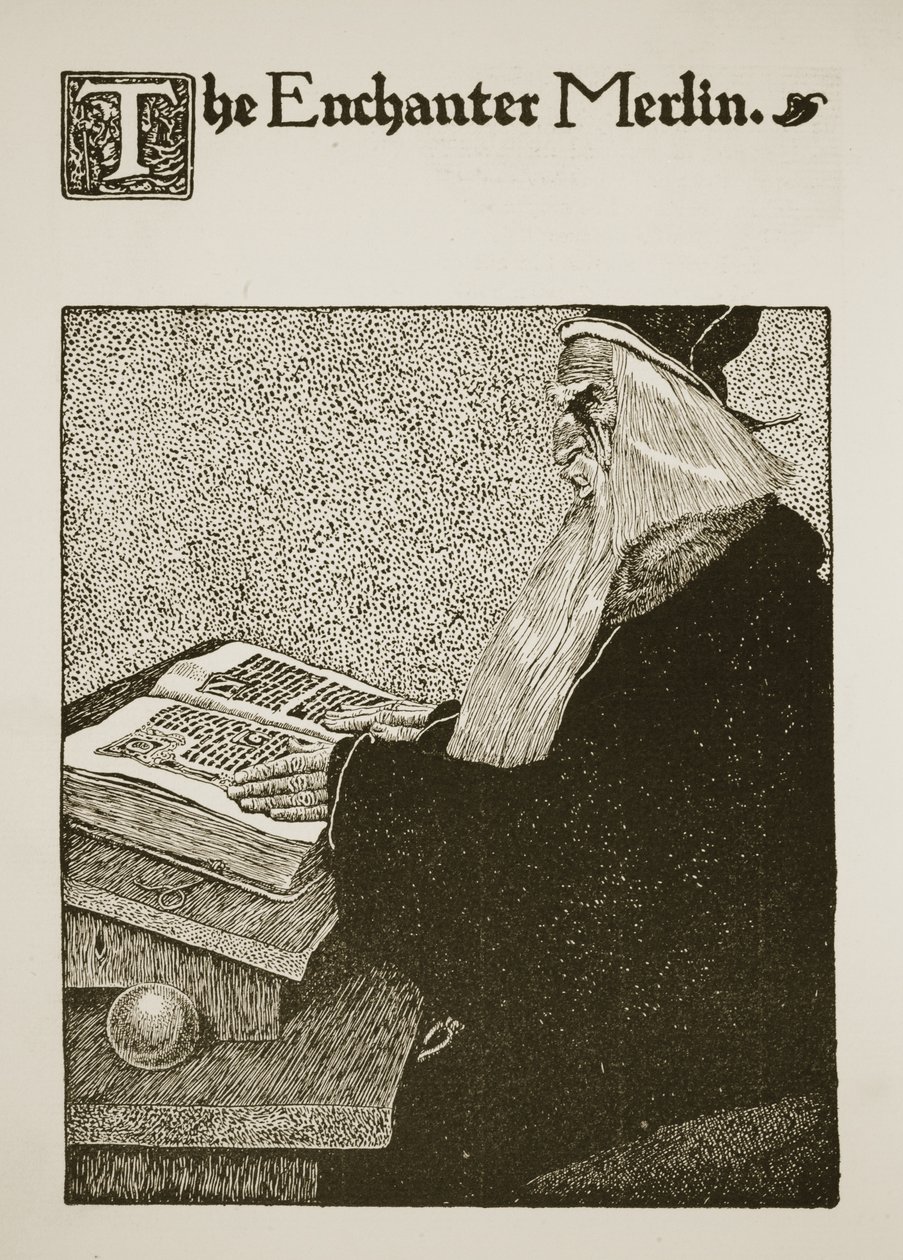 Czarodziej Merlin, ilustracja z „Historii króla Artura i jego rycerzy”, 1903 autorstwa Howard Pyle