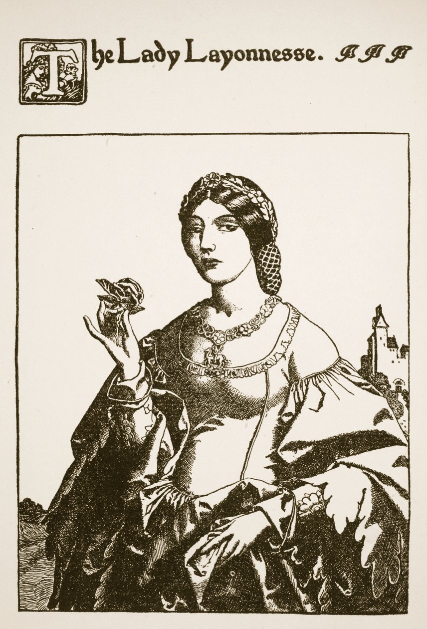 Lady Layonnesse, ilustracja z „Historii Sir Launcelota i jego towarzyszy”, 1907 autorstwa Howard Pyle