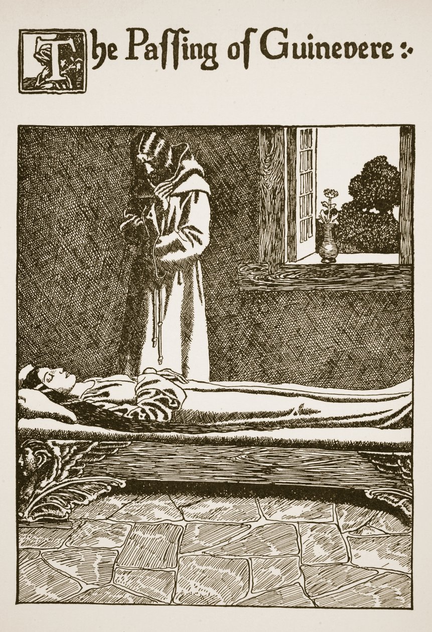 Odejście Ginewry, ilustracja z „Historii o Graalu i odejściu Artura”, ok. 1910 autorstwa Howard Pyle