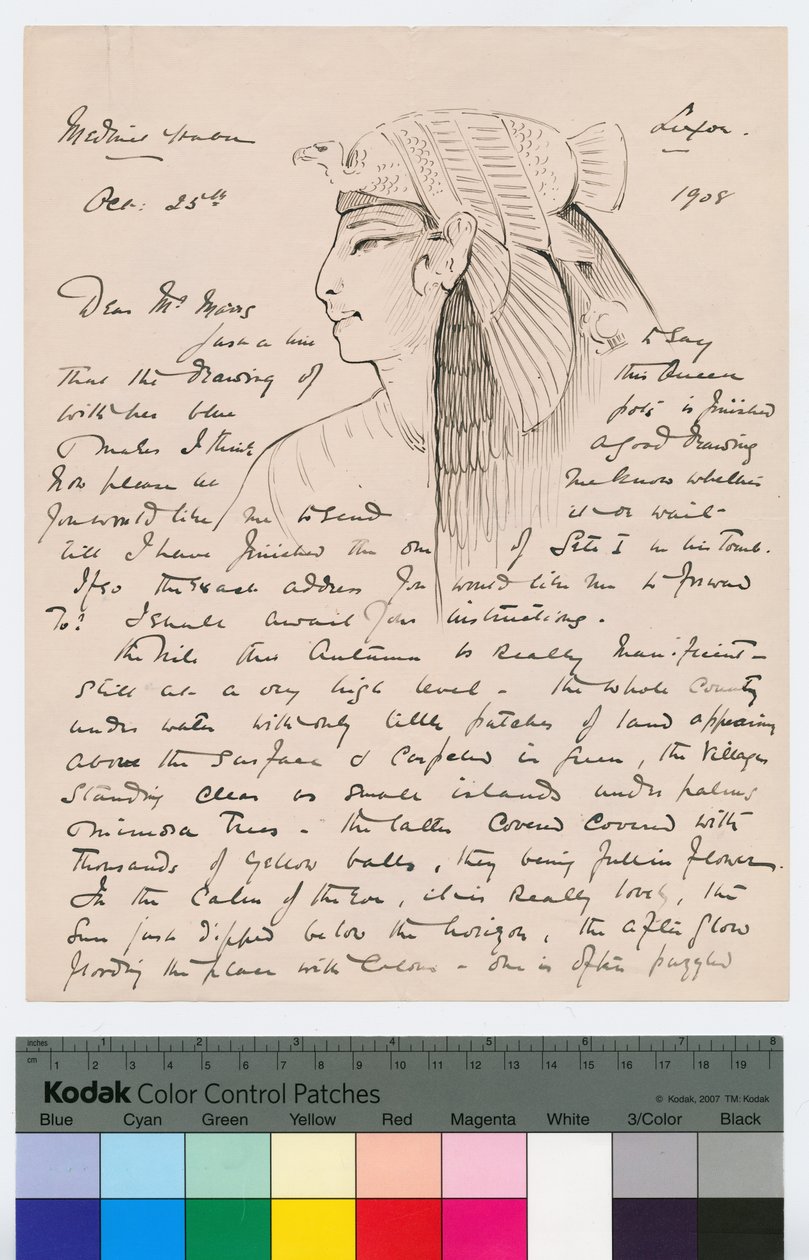 Strona 1 listu Howarda Cartera do Kingsmill Marrs, 25 października 1908 (pióro i atrament na papierze) autorstwa Howard Carter