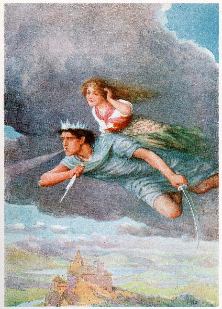 „Tysiąc mil na godzinę”, z włoskich bajek, autorstwa Lilia E. Romano, wyd. Raphael Tuck & Sons (kolor litho) autorstwa Howard Davie