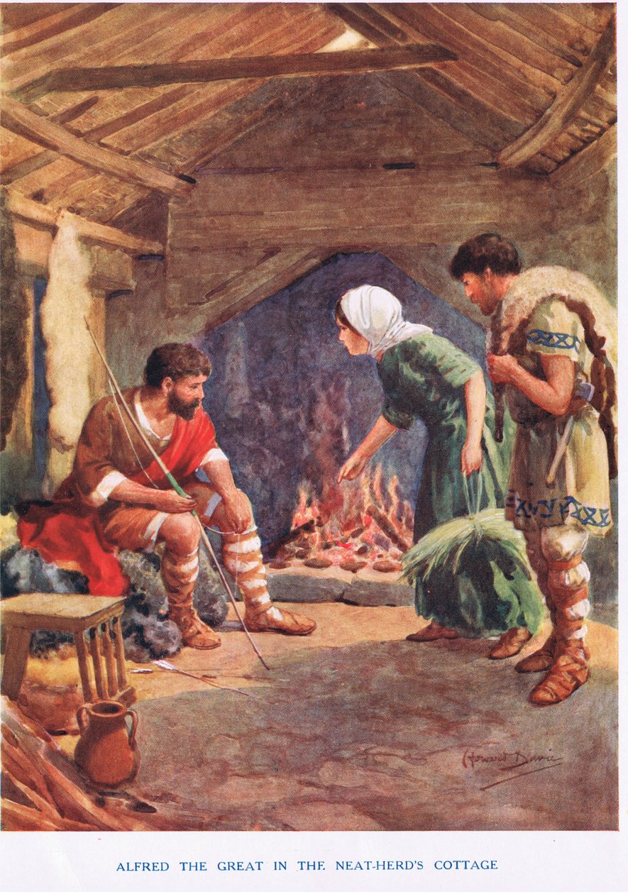 Alfred Wielki w schludnej chacie, ilustracja z „Madame Tussauds” (kolor lito) autorstwa Howard Davie