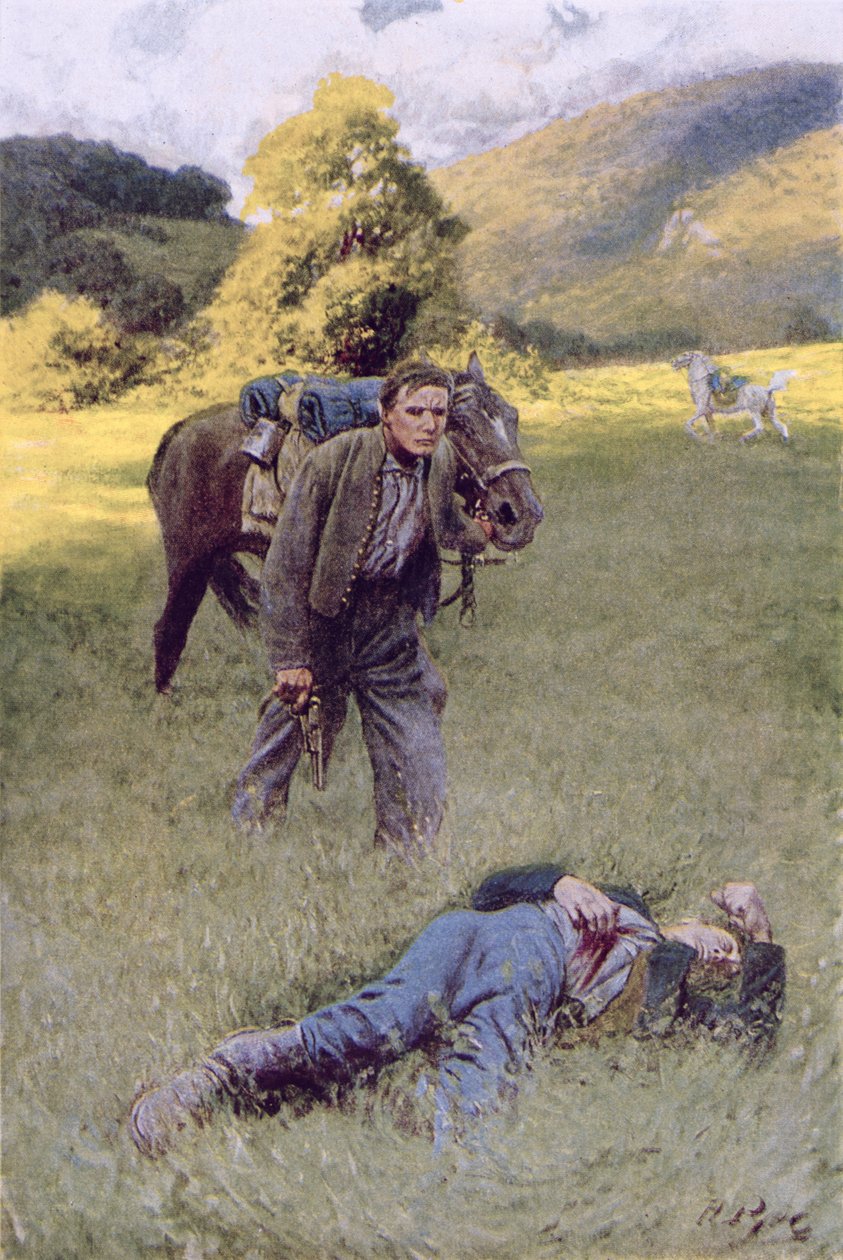 Samotny pojedynek w środku wielkiego słonecznego pola, ilustracja z „Rowand” Williama Gilmore