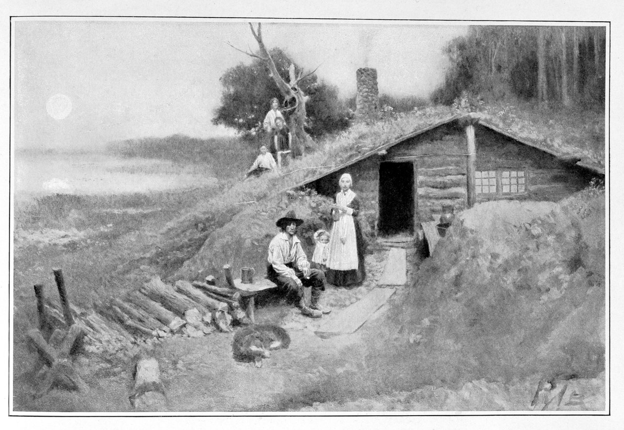 A Pennsylvania Cave-Dwelling, ilustracja z „Colonies and Nation” Woodrowa Wilsona, wyd. w Magazynie Harpera, 1901 autorstwa Howard Pyle