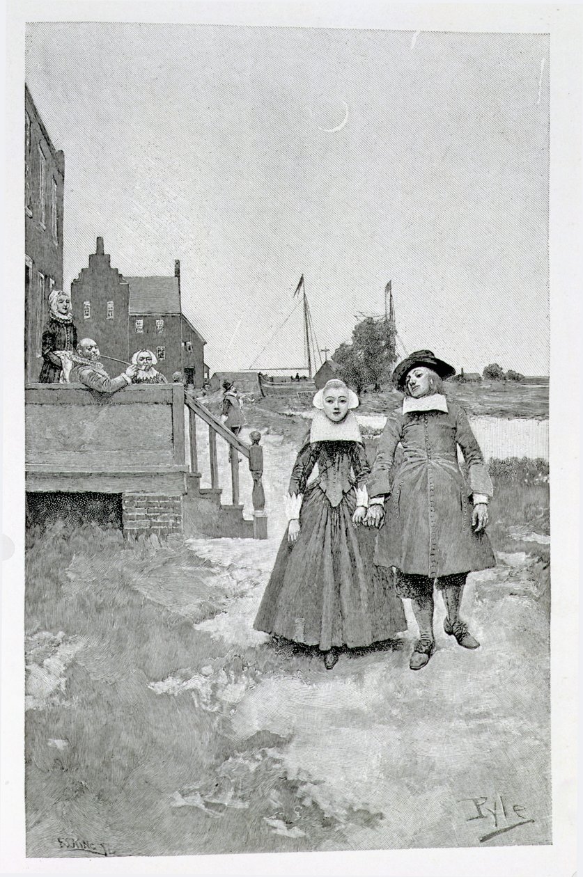 Wzdłuż Canal na Starym Manhattanie, ilustracja z „Ewolucji Nowego Jorku” Thomasa A. Janviera, wyd. w Magazynie Harpera, 1893 autorstwa Howard Pyle