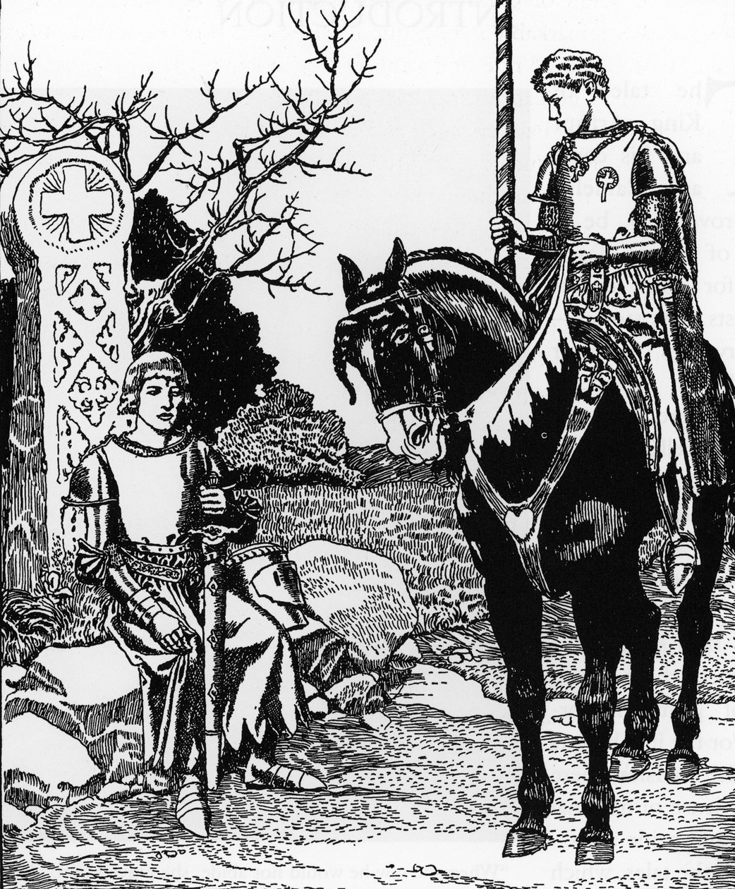 Legenda arturiańska: Galahad spotyka Melyasa de Lyle Ilustracja autorstwa Howarda Pyle