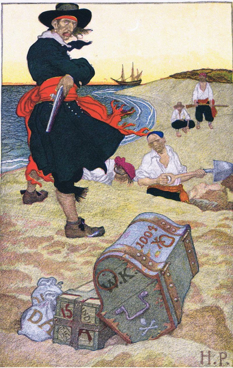 Zakopany skarb, z Księgi piratów Howarda Pylesa wydanej przez Harper & Bros, 1921 autorstwa Howard Pyle