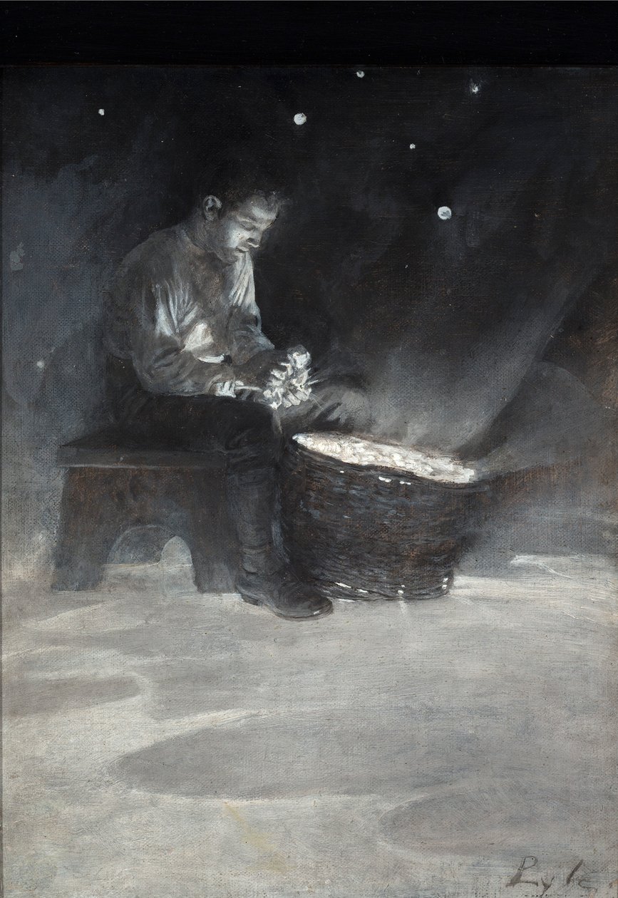 David usiadł na drewnianej ławce i wziął wielką niebieską gwiazdę, z książki „The Garden Behind the Moon” Howarda Pyle
