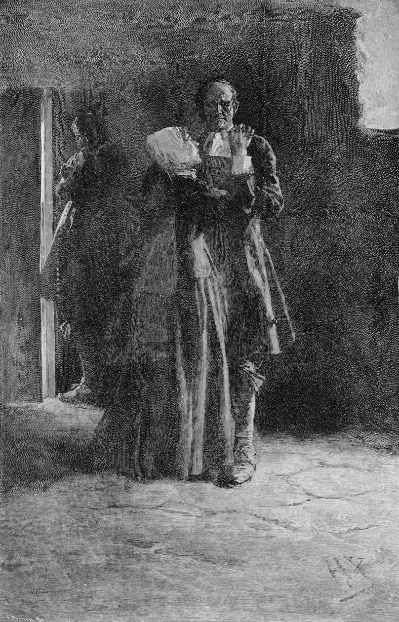 Giles Corey w więzieniu, grawerowane przez Franka Frencha (1850-1933) ilustracja z „Giles Corey, Yeoman” Mary E. Wilkins, wyd. w Magazynie Harpera, 1892 autorstwa Howard Pyle