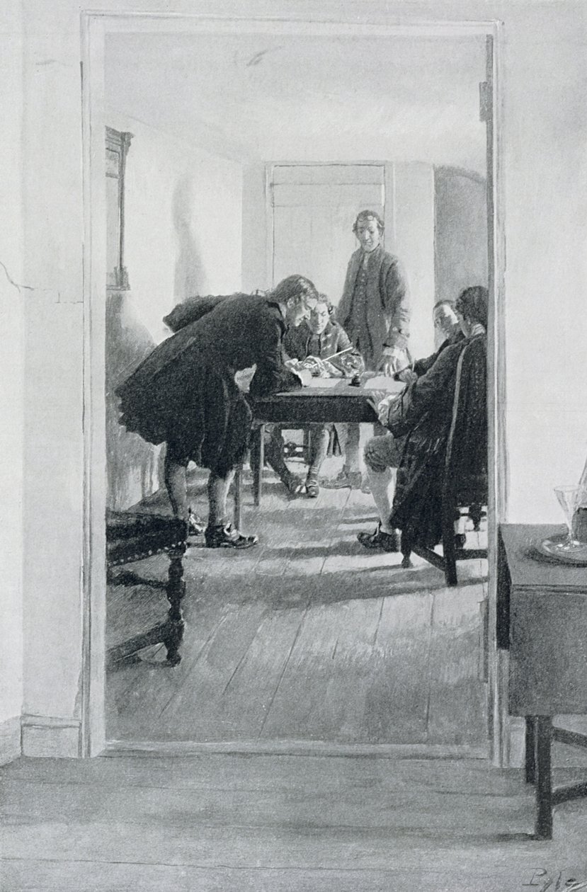 W Old Raleigh Tavern, ilustracja z "At Home in Virginia" Woodrowa Wilsona, opublikowana w Harper