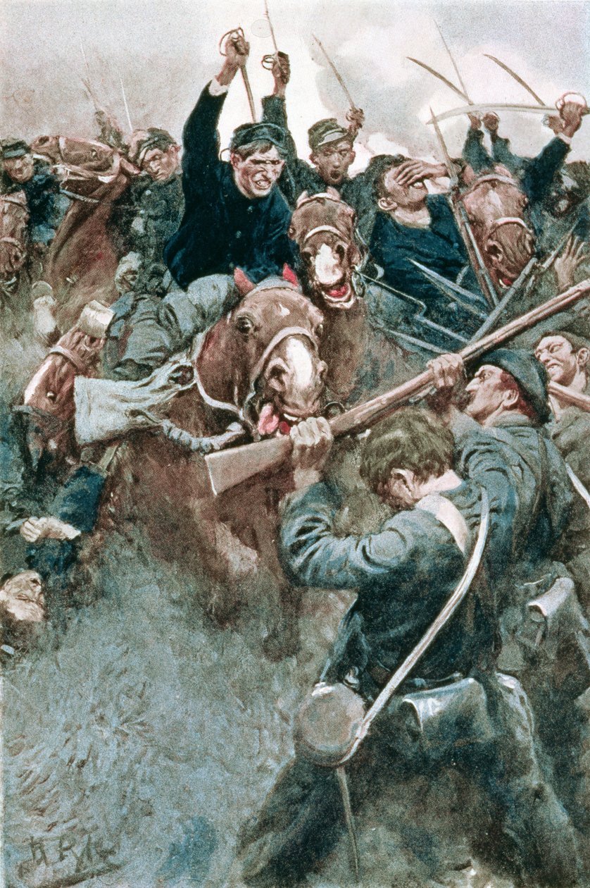 Brygada Jacksona stojąca jak kamienna ściana przed federalnym atakiem na Bull Run, ilustracja z „Non-Combatants” Roberta W. Chambersa, wyd. w Magazynie Harpera, 1904 autorstwa Howard Pyle
