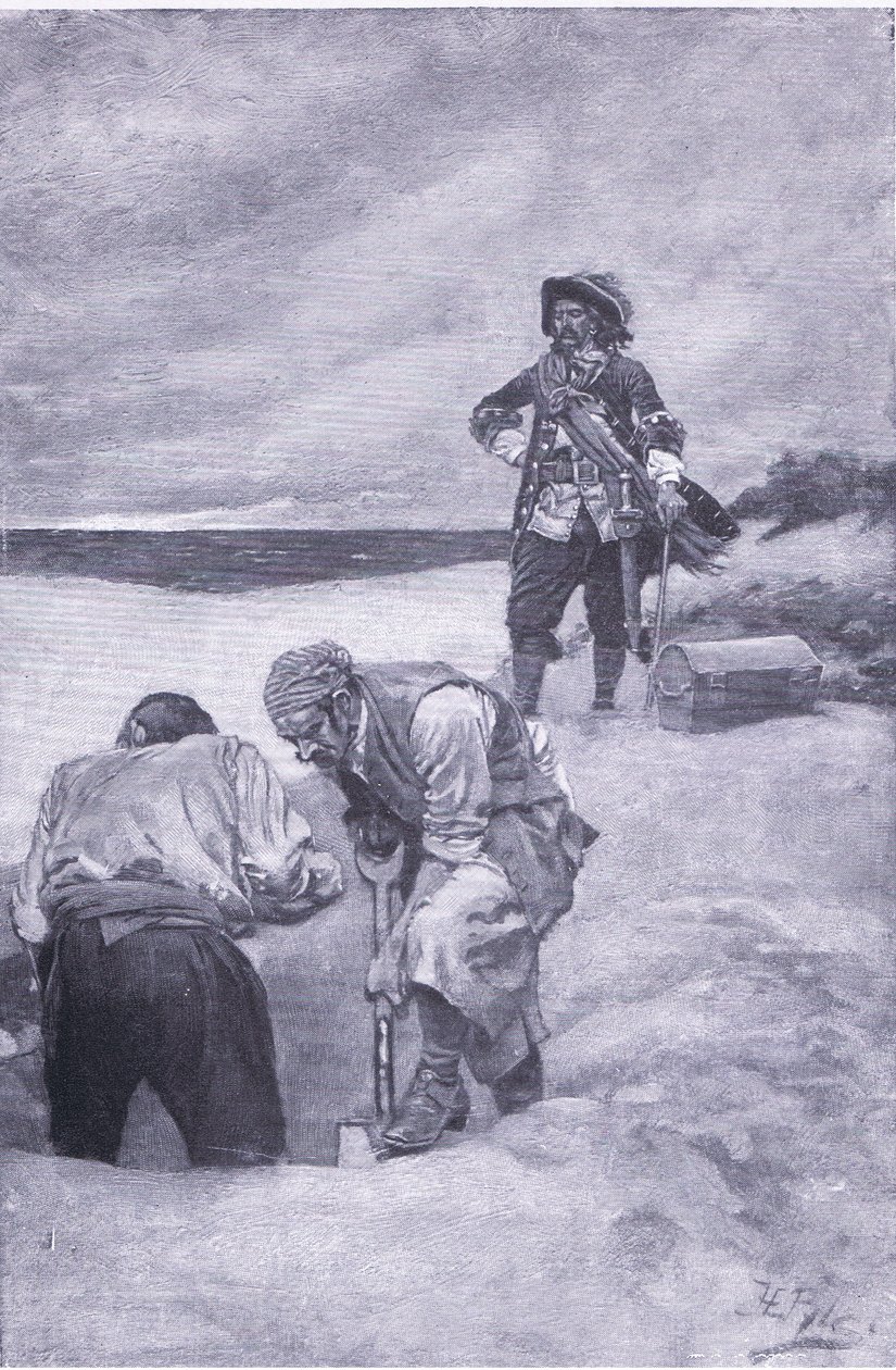 Kidd na Gardiners Island, z Księgi piratów Howarda Pylesa wydanej przez Harper & Bros, 1921 autorstwa Howard Pyle