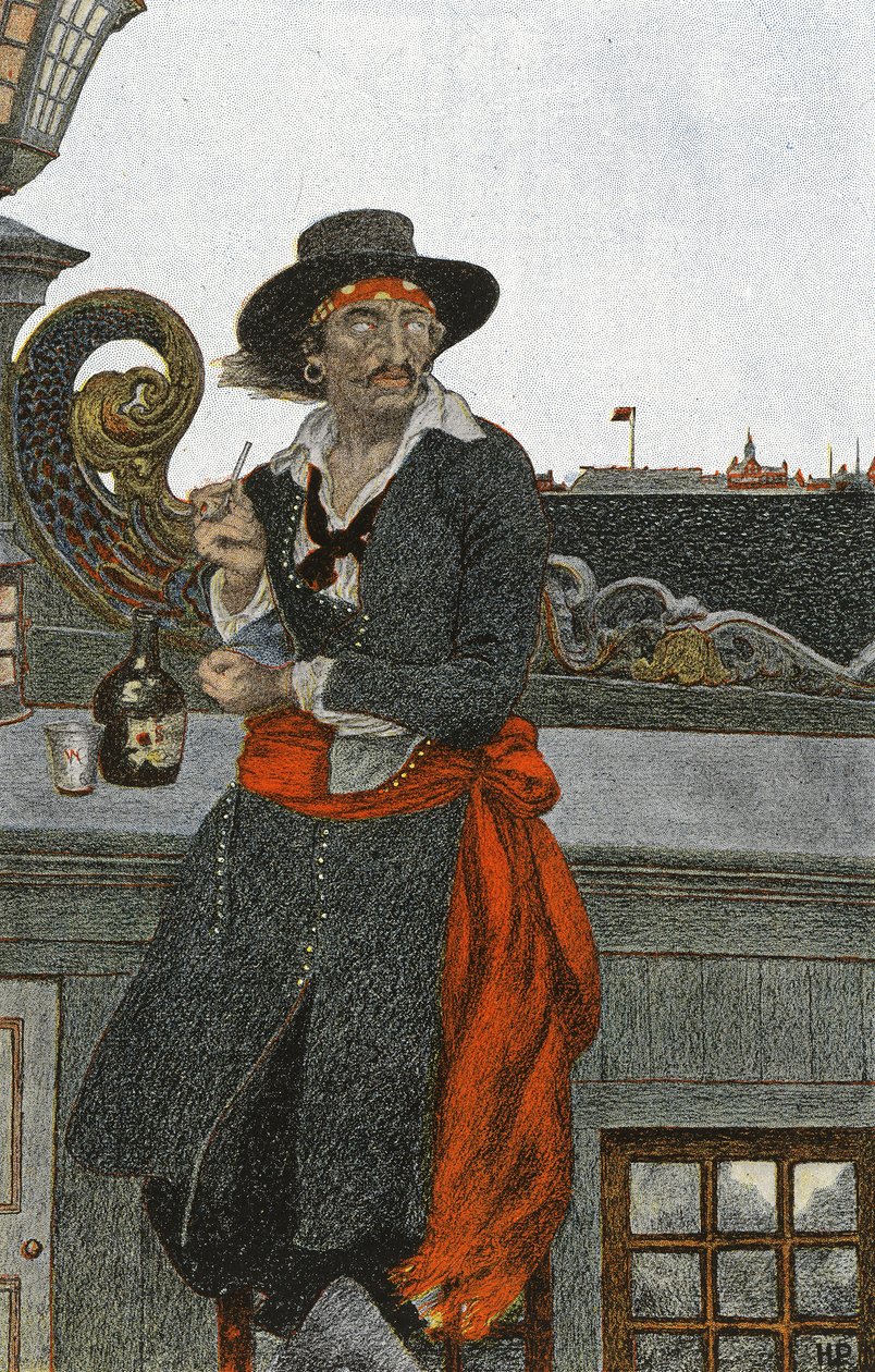 Kidd na pokładzie statku Adventure Galley, początek XX wieku (ilustracja książkowa) autorstwa Howard Pyle